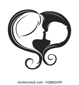 Silhouettes of mother and the child.
