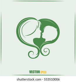 Silhouettes of mother and the child.