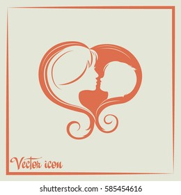 Silhouettes of mother and the child.