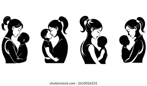 Silhouettes of a mother and child in loving embraces