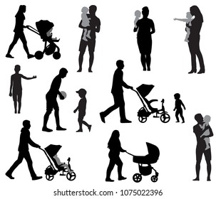 Silhouettes of mothers and fathers with children