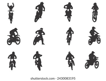 Silhouettes of Motocross Athletes in Action,