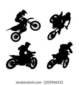 Silhouettes of motocross riders. Motocross stunt vector illustration.