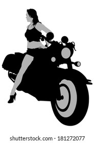 Silhouettes of motorcycle and woman