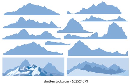 Silhouettes of mountain for design, all elements of rocks  are seamless