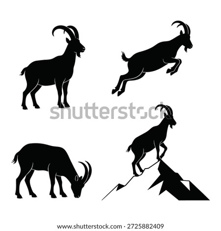 Silhouettes of mountain goats isolated on white background, Vector
