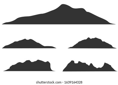 Silhouettes of mountains on a white background. Vector set of outdoor design elements.