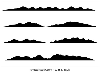 Silhouettes of mountains on a white background. Vector set of outdoor design elements.