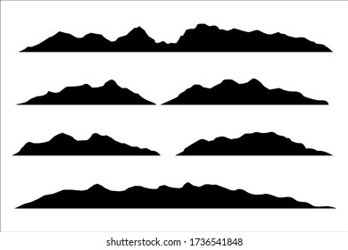 Silhouettes of mountains on a white background. Vector set of outdoor design elements.