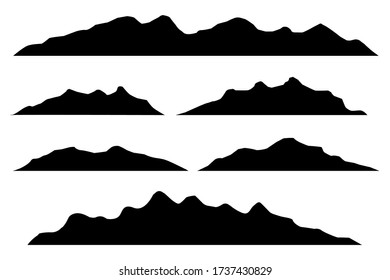 Silhouettes of mountains on a white background. Vector set of outdoor design elements.