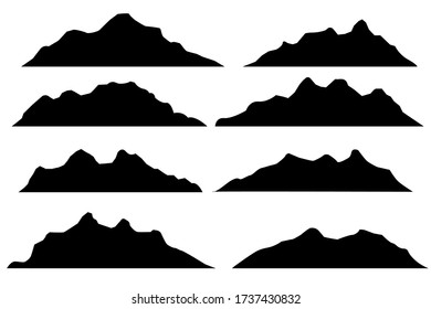 Silhouettes of mountains on a white background. Vector set of outdoor design elements.