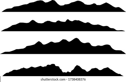 Silhouettes of mountains on a white background. Vector set of outdoor design elements.