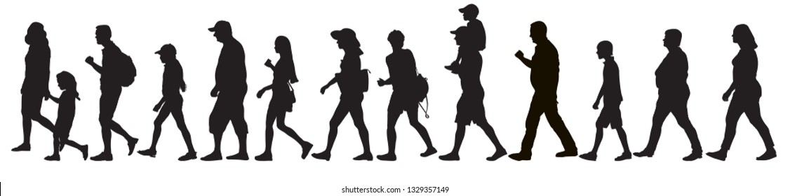Silhouettes of moving people (crowd), isolated. Set, vector illustration. - Shutterstock ID 1329357149