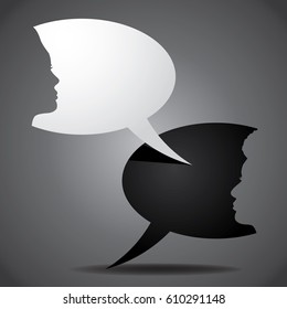 Silhouettes of multicultural women as speech bubbles. Discussions among people. EPS 10 vector.