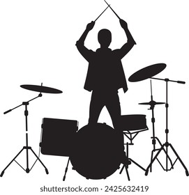 silhouettes music. musicians. drummer. drumkit. isolated white background