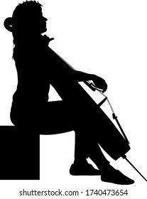 Silhouettes a un músico tocando el violonchelo sobre un fondo blanco