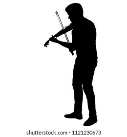 Silhouettes a musician playing the violin on a white background.