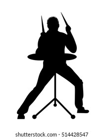 Silhouettes of musicians with drum system. Vector illustration