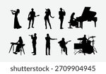 Silhouettes of musicians playing different instruments. Isolated vector illustration.