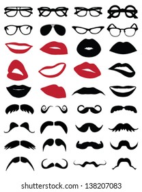 Silhouettes of  mustache, glasses and lips-vector