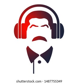 Silhouettes of the mustache man wearing a headphones.