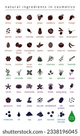 Silhouettes of natural ingredients in cosmetics vector icons set