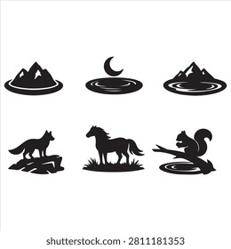 Silhouettes of nature’s nocturnal creatures and celestial symbols