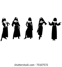 Silhouettes of nuns.Vector