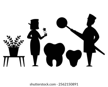 Silhouettes of Nurses and Hospital Workers in Action