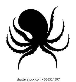 Silhouettes of  octopus, sea animals isolated black and white vector illustration minimal style
