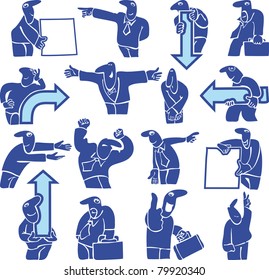 silhouettes of office workers showing the direction. The various emotions of men in suits.