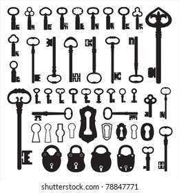 Silhouettes of old keys