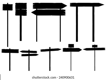 Silhouettes of old road signs. Plenty of space for any text. Vector.