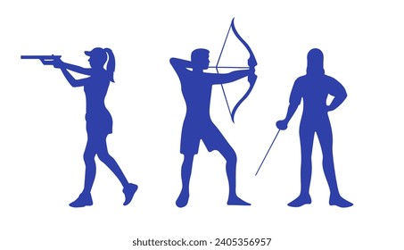 silhouettes of Olympic sports. archery, shooting and fencing