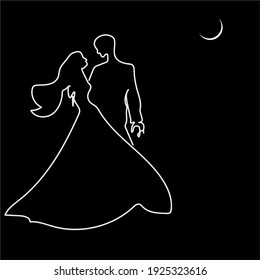 Silhouettes on black background.Man and woman dansing.