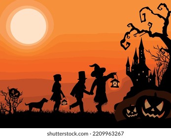 Silhouettes on horizont with halloween theme