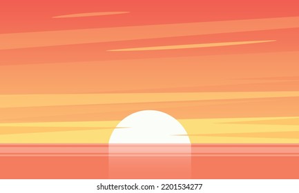 Silhouettes on tropical ocean sunset background vector illustration