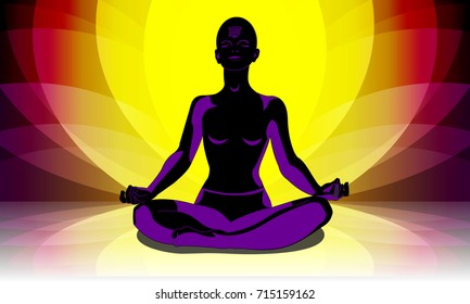 Silhouettes of oriental women on a luminous lotus background