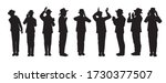 Silhouettes of Orthodox Jewish chassidim praying and crying. With a hat and a suit.
Each character takes a different action: begging, calling in the arrangement, punching his heart, raising his hands.
