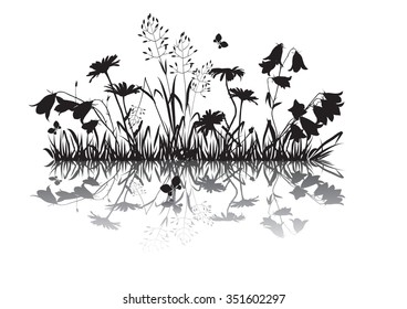 Silhouettes of the outfield grass and flowers