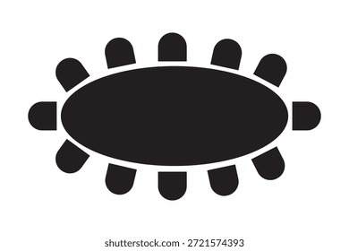 Siluetas de mesa ovalada y sillas a su alrededor. Plan de arreglo de Vacantes de cafetería o restaurante. Vista superior del esquema de los asientos de formación para el lugar de trabajo, reuniones o empresas. Vector ilustración gráfica.