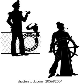 Silhouettes, painted sea captains on a transparent background