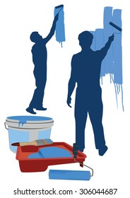 silhouettes painters, wall coloring and painting tools