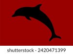 Silhouettes of pair of bottle-nosed dolphins (tursiops truncatus) jumping in caribbean sea. Illustrations vector