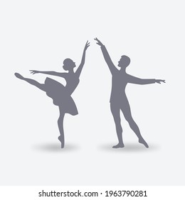 Silhouettes of pair of classical ballet dancers. Vector illustration