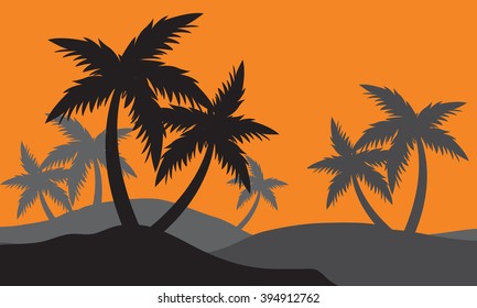 Silhouettes of palm forest