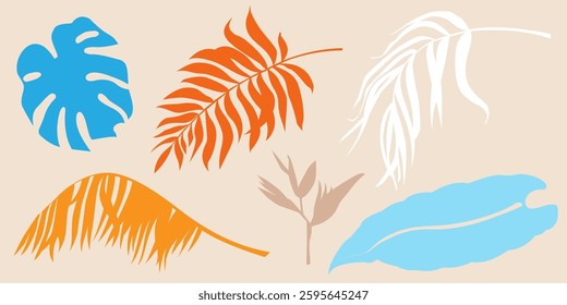 Silhouettes of palm leaves set. Vector graphics for summer designs. A collection of tropical jungles. An idea for creating posters, postcards, invitations, cards, banners