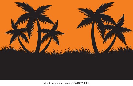 Silhouettes of palm at the morning
