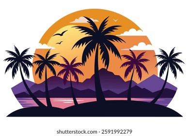 Silhouettes of Palm Trees Against the Backdrop of Stunning Sunsets and Beaches