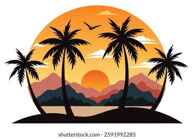 Silhouettes of Palm Trees Against the Backdrop of Stunning Sunsets and Beaches